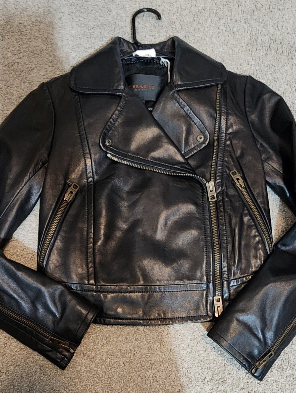 Coach Black Leather Asymmetric Moto Jacket